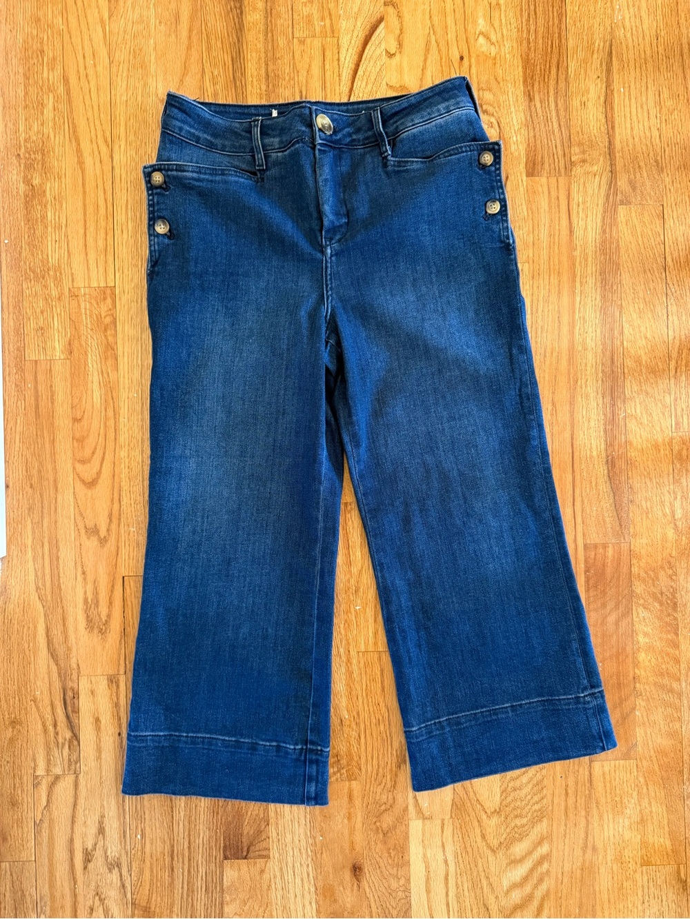 Anthropology Pilcro Women's Dark Blue Cropped Wide-Leg Jeans